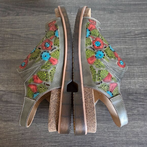 L'Artiste by Spring Step Samya Hand Painted Leather Toe Loop Sandal Grey 9.5-10 - Picture 6 of 11